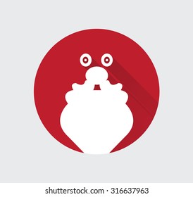 red christmas flat design icon with Santa face and beard / Santa claus icon in flat design