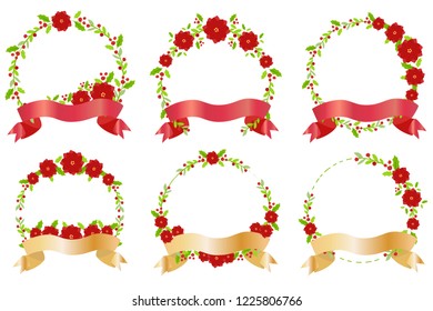 red christmas flower and ribbon wreath banner collection