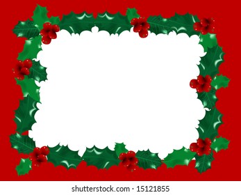 Red christmas frame with holly