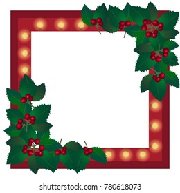 Red Christmas frame with lights and mistletoe