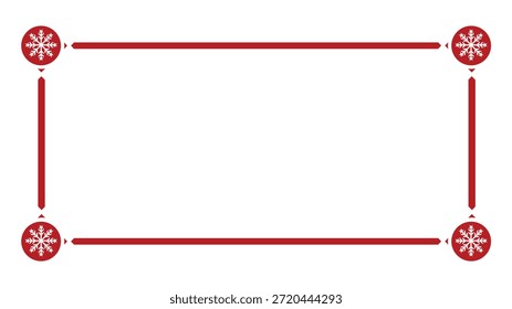 Red Christmas Frame with Snowflake Circular Corners, Festive Winter Border Template with Copy Space
