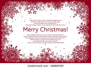 Red Christmas frame with snowflakes isolated on white background. Vector illustration.