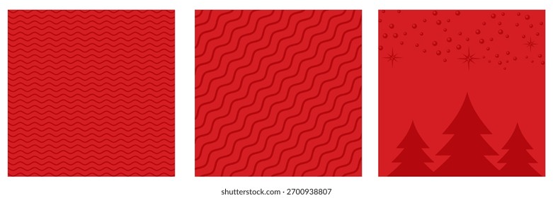 Rote Weihnachten geometrische Welle Hintergrund Sammlung. Frohe Weihnachten Poster, Social Media Post Layout, Quiz Hintergrund, quadratische Banner Design Template Set