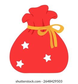 Red Christmas gift bag isolated on a white background. Colored icon, vector illustration, design element for card, invitations and christmas decor.