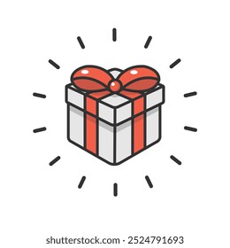 Red christmas gift box hand drawn doodle element vector illustration on white background.