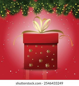 Red Christmas Gift Box with presents