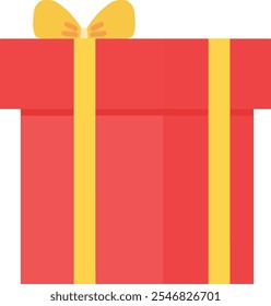 a red christmas gift and yellow tape