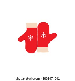 Red Christmas gloves vector illustration icon with snowflake.
