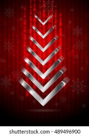 Red Christmas greeting background with silver fir tree. Vector design