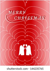 Red Christmas greeting card with angels