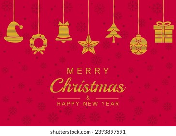 red christmas greeting card with gold color icons. vector design for poster, banner, social media, web.