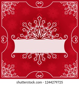 Red Christmas greeting card with snowflake ornament. Greeting cards template. Vector Illustration.