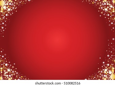Red christmas greeting card with stars and decorations