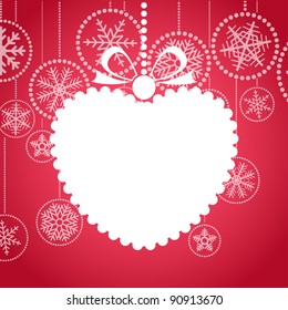 Red Christmas greeting card with white christmas toy. Merry Christmas and Happy New Year