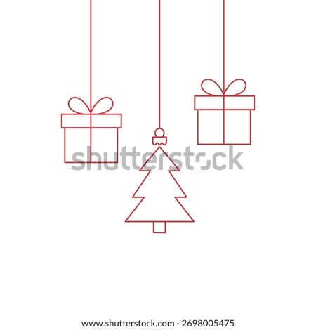 Red Christmas hanging decorations vector banner, holiday border frame ornaments.