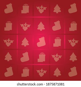 Red Christmas Happy New Year Icon Set Background