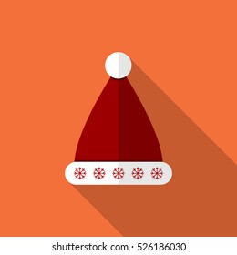 Red Christmas Hat Flat Icon on an Orange Background