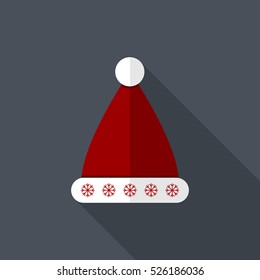 Red Christmas Hat Flat Icon on a Grey Background