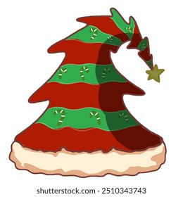 Sombrero de Navidad rojo Imagen de Vector con adorno de caramelo de paraguas de Navidad Sombrero de Navidad en forma de árbol de Navidad con una estrella en la parte superior.