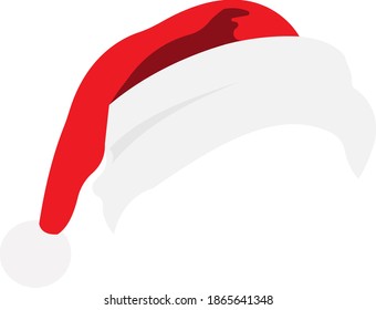 Red Christmas hat with a white pom-pom on a white background. Image for design. Vector illustration.