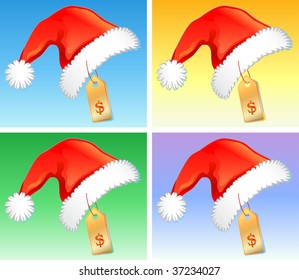 Red christmas hats with price badge