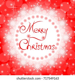 Red Christmas holiday greeting card with snowflakes and a congratulatory inscription Merry Christmas vector design