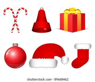 Red Christmas Icon Set. Vector