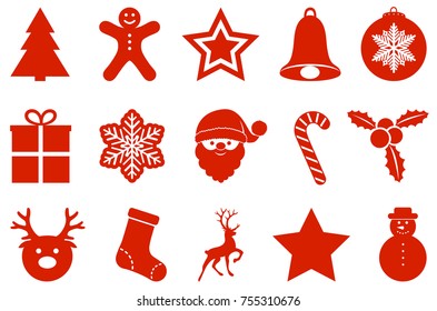 Red Christmas icons isolated on white background. Vector.