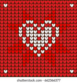 Red Christmas knitted background with Heart