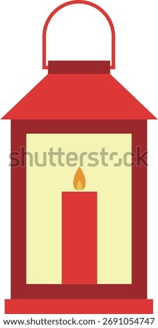 Red Christmas Lantern with candle flat vector illustration isolated.
Transparent background.
