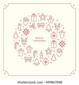 red christmas line icons border background