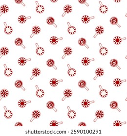 Red Christmas lollipop seamless pattern. on white background. Vector Flat icon pattern.