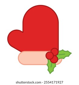 Red Christmas mitten with holly decoration Vector