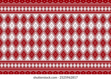 Red Christmas and New Year. Red and white seamless ethnic pattern. Christmas ethnic pixel pattern for wallpaper, background, winter hats, postcard, festive gifts, clothes, carpet,sweaters and jumpers.