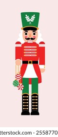 Red Christmas Nutcracker holding Christmas Ball illustration 