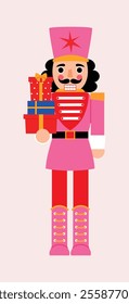 Red Christmas Nutcracker holding Christmas Gift illustration