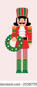 Red Christmas Nutcracker holding Christmas Wreath illustration 