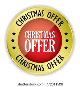 Red Christmas offer badge with gold border on white background.vector illustration