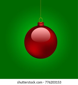 Red Christmas on green background. Vector illustration.