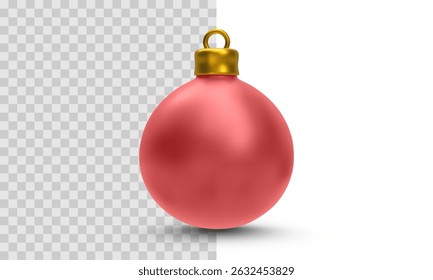 Red Christmas Ornament Ball with Golden Loop on Top, Classic Holiday Decoration Element for Festive Projects, Cards or Posters. Minimal Clean Style. Vector Illustration.