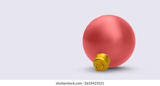 Red Christmas Ornament Ball With Golden Hook In Minimal 3D Style, Lying On Light Background. Perfect For Holiday Decor, Tree Decorations, Or Festive Themes. Vector Illustration