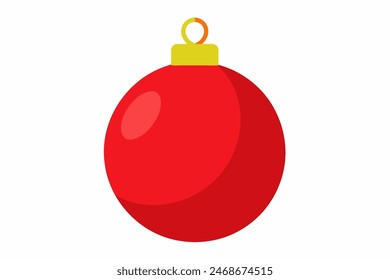 Red Christmas ornament bauble with gold top. Holiday decoration, festive decor, seasonal celebration, New Year, winter concept. Christmas ball. Isolated on white background.