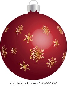 Red Christmas ornament decorated with golden snowflakes