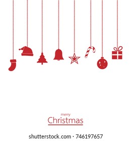 Red christmas ornament with merry christmas text, vector illustration