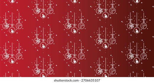 Red Christmas Ornament Seamless Pattern Background. Elegant Red Christmas Pattern with Hanging Ornaments. Red Christmas Seamless Background