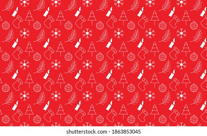 Red Christmas pattern with new year hand-drawn, Christmas pattern vector