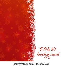 Red Christmas pattern with snowflakes. EPS 10. Grunge festive background for your design. Christmas template. Space for your text on white and red backgrounds. All objects are on separate layers.