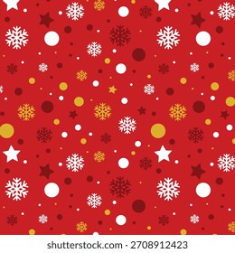 Padrão de Natal vermelho com flocos de neve brancos e flocos de neve brancos em um fundo vermelho
