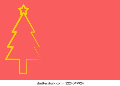 Red christmas postcard with yellow pine.