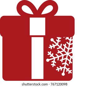 Red Christmas present flat icon with snowflake